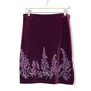 Vtg Y2K Velvet Floral Pencil Skirt Stretch Burgundy Witchy Whimsigoth